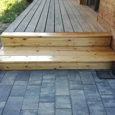 Obložení schodu u starší terasy - Sibiřský modřín